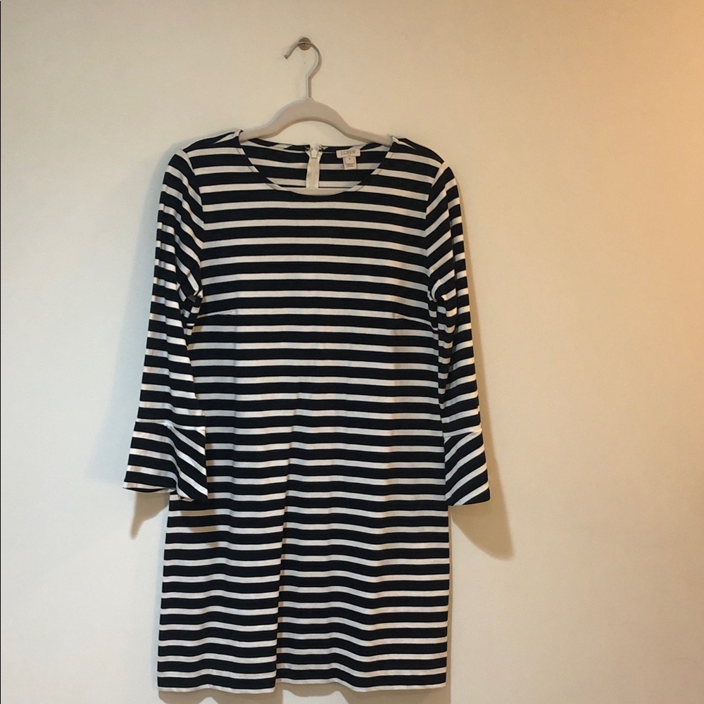 J. Crew Black and White Striped Long Sleeve Dress